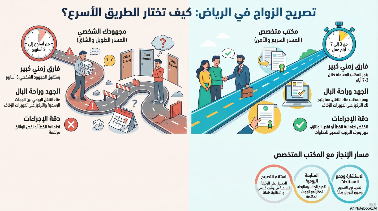 واجهة مكتب تصريح زواج بالرياض مع أوراق رسمية وخاتم زواج.
